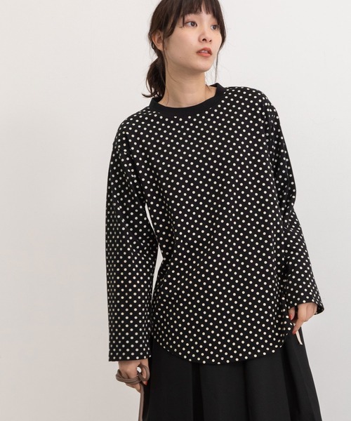 POU DOU DOU（プードゥドゥ）の「クラシックパターンロンTee（Tシャツ/カットソー・レディース・ブラック/グリーン/オレンジ/キナリ・3）」の7枚目の写真