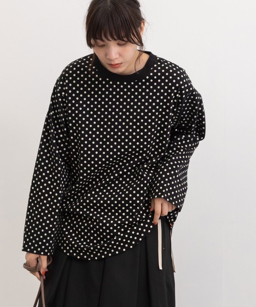 POU DOU DOU（プードゥドゥ）の「クラシックパターンロンTee（Tシャツ/カットソー・レディース・ブラック/グリーン/オレンジ/キナリ・3）」の8枚目の写真