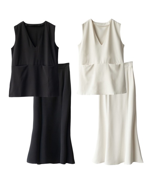 me+em select（ミームセレクト）の「【 セットアップ対応 】サイドスリットVネックオーバージレベスト（ベスト・レディース・ブラック/アイボリー・FREE）」の4枚目の写真