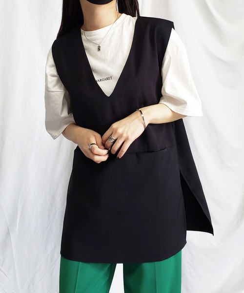 me+em select（ミームセレクト）の「【 セットアップ対応 】サイドスリットVネックオーバージレベスト（ベスト・レディース・ブラック/アイボリー・FREE）」の21枚目の写真