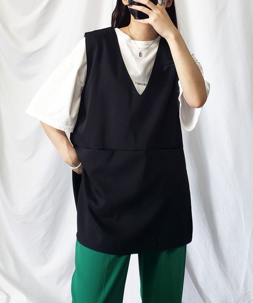 me+em select（ミームセレクト）の「【 セットアップ対応 】サイドスリットVネックオーバージレベスト（ベスト・レディース・ブラック/アイボリー・FREE）」の22枚目の写真