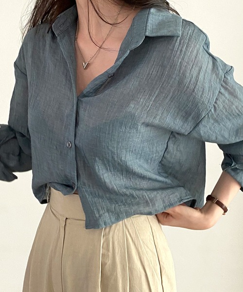 Dita Muaj.(ディータムアージュ)の「クロップドシースルーシャツ(シャツ/ブラウス・レディース・グリーン/グレー/ホワイト/ブルー・FREE)」の4枚目の写真
