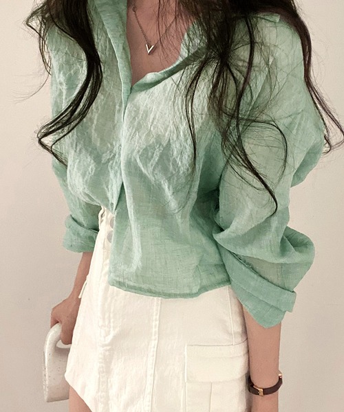 Dita Muaj.(ディータムアージュ)の「クロップドシースルーシャツ(シャツ/ブラウス・レディース・グリーン/グレー/ホワイト/ブルー・FREE)」の3枚目の写真