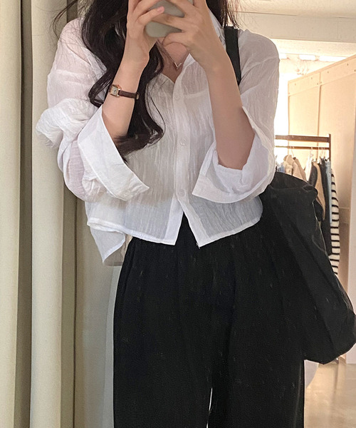 Dita Muaj.(ディータムアージュ)の「クロップドシースルーシャツ(シャツ/ブラウス・レディース・グリーン/グレー/ホワイト/ブルー・FREE)」の12枚目の写真