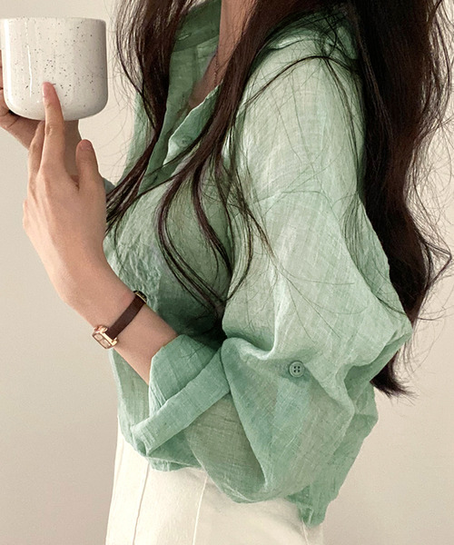 Dita Muaj.(ディータムアージュ)の「クロップドシースルーシャツ(シャツ/ブラウス・レディース・グリーン/グレー/ホワイト/ブルー・FREE)」の13枚目の写真