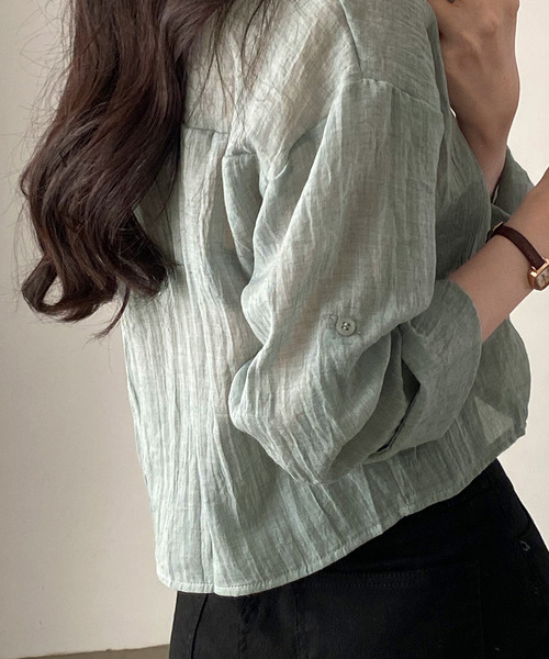Dita Muaj.(ディータムアージュ)の「クロップドシースルーシャツ(シャツ/ブラウス・レディース・グリーン/グレー/ホワイト/ブルー・FREE)」の9枚目の写真