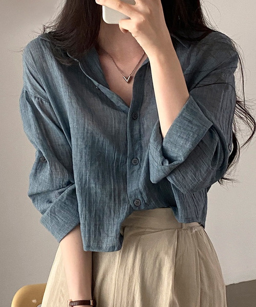 Dita Muaj.(ディータムアージュ)の「クロップドシースルーシャツ(シャツ/ブラウス・レディース・グリーン/グレー/ホワイト/ブルー・FREE)」の11枚目の写真