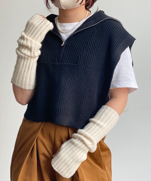 CPCM(シーピーシーエム)の「リブ編みニットアームウォーマー(アームカバー・レディース・ブラック/オレンジ/グリーン/アイボリー/モカ/ブルー・FREE)」の15枚目の写真