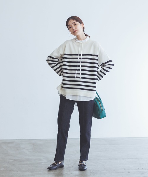 Gready Brilliant(グレディブリリアン)の「タックフリルHNブラウス(シャツ/ブラウス・レディース・オフホワイト/ブルー/ストライプ・FREE)」の6枚目の写真