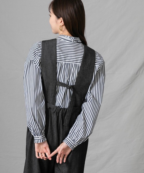 Gready Brilliant(グレディブリリアン)の「タックフリルHNブラウス(シャツ/ブラウス・レディース・オフホワイト/ブルー/ストライプ・FREE)」の12枚目の写真