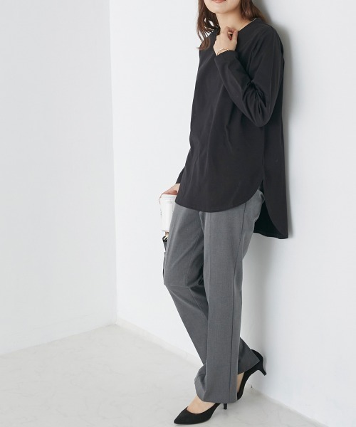 OMNES（オムネス）の「ラウンドヘムロングスリーブTシャツ（Tシャツ/カットソー・レディース・ホワイト/ライトグレー/ブラック/ピンク・FREE）」の13枚目の写真