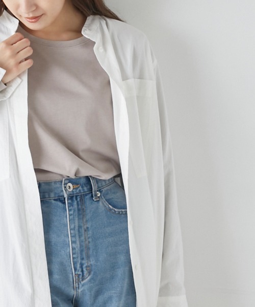 OMNES（オムネス）の「ラウンドヘムロングスリーブTシャツ（Tシャツ/カットソー・レディース・ホワイト/ライトグレー/ブラック/ピンク・FREE）」の16枚目の写真