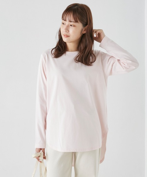 OMNES（オムネス）の「ラウンドヘムロングスリーブTシャツ（Tシャツ/カットソー・レディース・ホワイト/ライトグレー/ブラック/ピンク・FREE）」の21枚目の写真