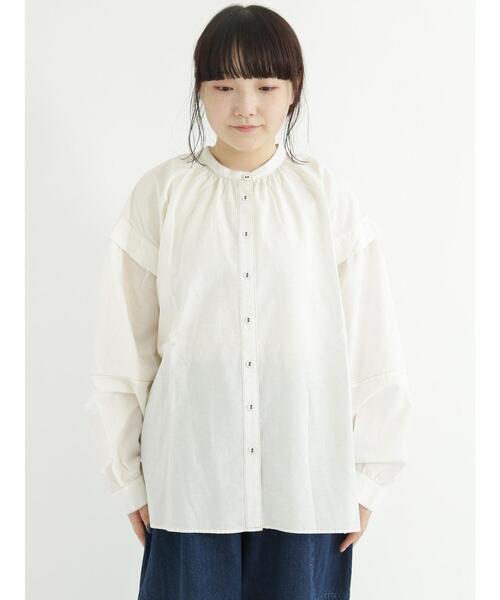 Samansa Mos2(サマンサ モスモス)の「袖切替配色ステッチシャツ(シャツ/ブラウス・レディース・ネイビー/オフホワイト/オレンジ・フリ-)」の11枚目の写真