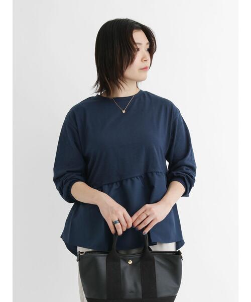 Samansa Mos2 blue(サマンサモスモスブルー)の「裾布帛ドッキングプルオーバー(Tシャツ/カットソー・レディース・ブラック/ネイビー/グレー・フリ-)」の4枚目の写真