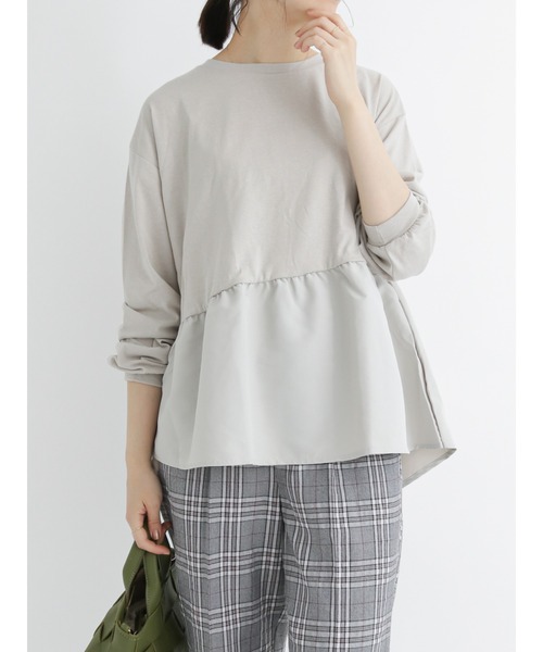 Samansa Mos2 blue(サマンサモスモスブルー)の「裾布帛ドッキングプルオーバー(Tシャツ/カットソー・レディース・ブラック/ネイビー/グレー・フリ-)」の3枚目の写真