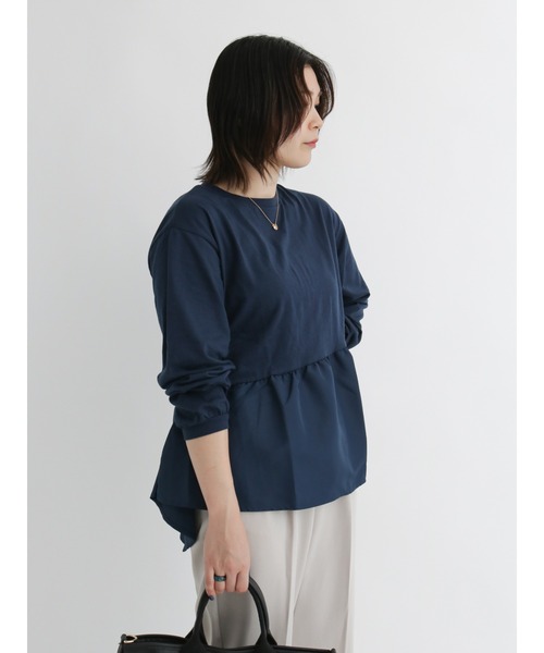 Samansa Mos2 blue(サマンサモスモスブルー)の「裾布帛ドッキングプルオーバー(Tシャツ/カットソー・レディース・ブラック/ネイビー/グレー・フリ-)」の9枚目の写真