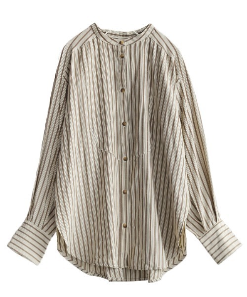 e-zakkamania stores（イーザッカマニアストアーズ）の「ランダムストライプ ブザムシャツ（シャツ/ブラウス・レディース・パープル/モカ・M）」の3枚目の写真