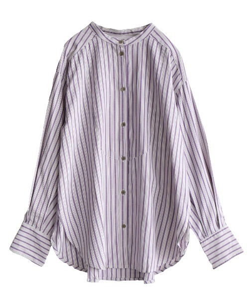 e-zakkamania stores（イーザッカマニアストアーズ）の「ランダムストライプ ブザムシャツ（シャツ/ブラウス・レディース・パープル/モカ・M）」の4枚目の写真