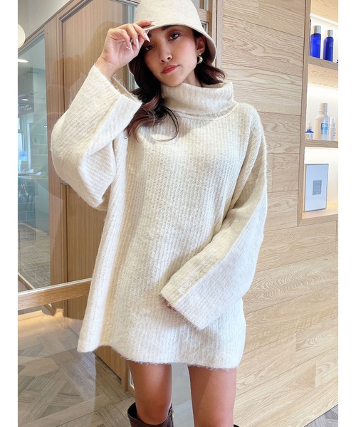 DURAS（デュラス）の「モヘア風オフタートルチュニック（ニット/セーター・レディース・アイボリー/ブラック/パープル・FREE）」の19枚目の写真