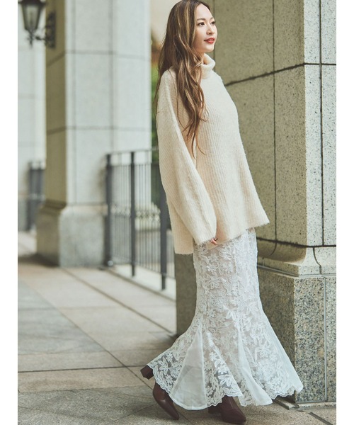 DURAS（デュラス）の「モヘア風オフタートルチュニック（ニット/セーター・レディース・アイボリー/ブラック/パープル・FREE）」の16枚目の写真