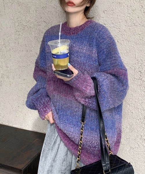 by muni:r（バイ ムニール）の「オーバーグラデーションニット（ニット/セーター・レディース・ブルー/パープル/グレー/オレンジ/カーキ・FREE）」の22枚目の写真