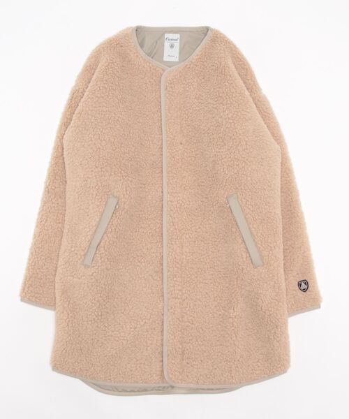 WOOL BOA COLLARLESS COAT