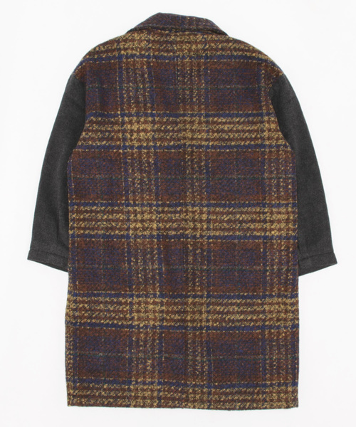 CUBE SUGAR(キューブシュガー)の「CUBE SUGAR/キューブシュガー チェック×ヘリンボーン チェスターCO(チェスターコート・レディース・ネイビー・FREE)」の2枚目の写真