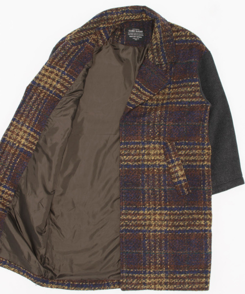 CUBE SUGAR(キューブシュガー)の「CUBE SUGAR/キューブシュガー チェック×ヘリンボーン チェスターCO(チェスターコート・レディース・ネイビー・FREE)」の5枚目の写真