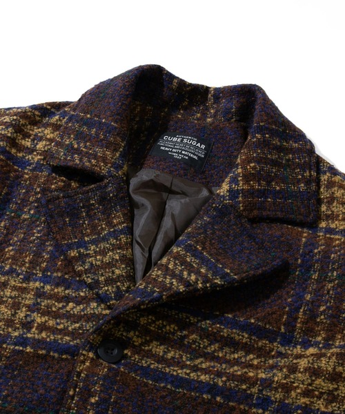 CUBE SUGAR(キューブシュガー)の「CUBE SUGAR/キューブシュガー チェック×ヘリンボーン チェスターCO(チェスターコート・レディース・ネイビー・FREE)」の9枚目の写真