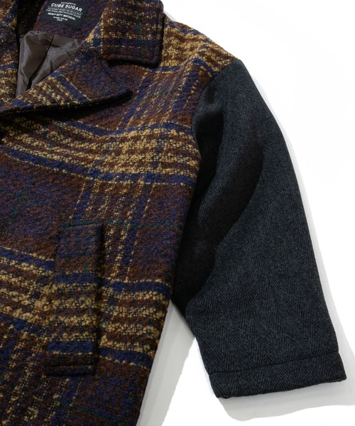 CUBE SUGAR(キューブシュガー)の「CUBE SUGAR/キューブシュガー チェック×ヘリンボーン チェスターCO(チェスターコート・レディース・ネイビー・FREE)」の6枚目の写真