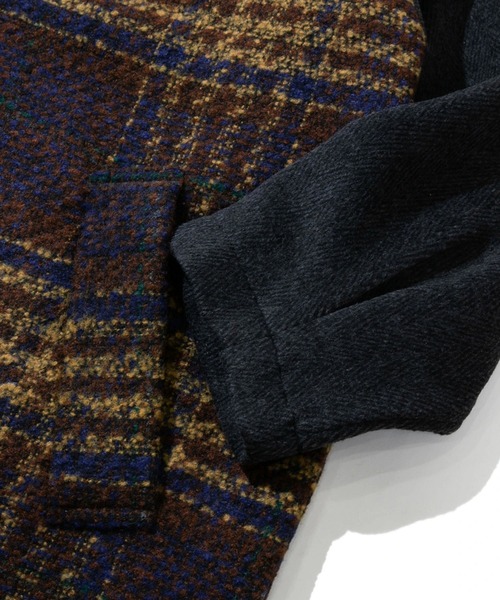 CUBE SUGAR(キューブシュガー)の「CUBE SUGAR/キューブシュガー チェック×ヘリンボーン チェスターCO(チェスターコート・レディース・ネイビー・FREE)」の8枚目の写真