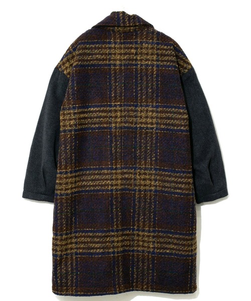 CUBE SUGAR(キューブシュガー)の「CUBE SUGAR/キューブシュガー チェック×ヘリンボーン チェスターCO(チェスターコート・レディース・ネイビー・FREE)」の3枚目の写真