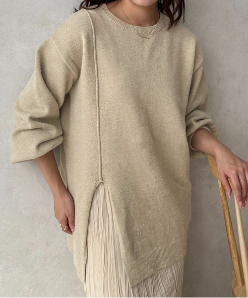 apres jour clair(アプレジュールクレア)の「【apres jour clair】スリットオーバーニット【ZOZOTOWN限定アイテム】(ニット/セーター・レディース・グリーン/ピンクベージュ/アイボリー・X-LARGE/フリー)」の5枚目の写真
