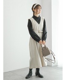ehka sopo | Vネックベルト付ジャンスカ(ジャンパースカート)