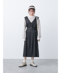 ehka sopo | Vネックベルト付ジャンスカ(ジャンパースカート)