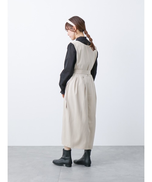 ehka sopo（エヘカソポ）の「Vネックベルト付ジャンスカ（ジャンパースカート・レディース・ベージュ/グリーン/ブラック・ﾌﾘ-）」の14枚目の写真