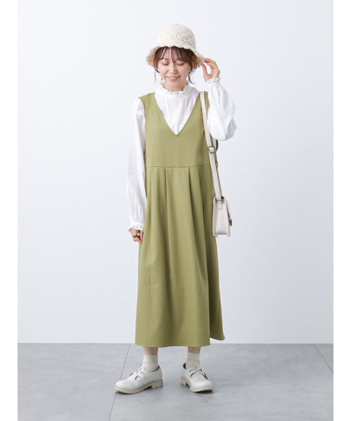 ehka sopo（エヘカソポ）の「Vネックベルト付ジャンスカ（ジャンパースカート・レディース・ベージュ/グリーン/ブラック・ﾌﾘ-）」の21枚目の写真