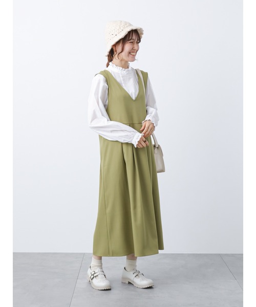 ehka sopo（エヘカソポ）の「Vネックベルト付ジャンスカ（ジャンパースカート・レディース・ベージュ/グリーン/ブラック・ﾌﾘ-）」の22枚目の写真