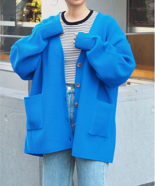 tiptop(ティップトップ)の「畦編みVネックBIGカーディガン(カーディガン/ボレロ・レディース・グリーン系その他/グリーン/アイボリー/ブルー/ダークグレー/レッド・FREE)」の19枚目の写真