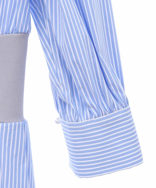 31 Sons de mode（トランテアン　ソン　ドゥ　モード）の「リブ切替ストライプシャツワンピース（シャツワンピース・レディース・サックスブルー/ラベンダー・36/38）」の5枚目の写真