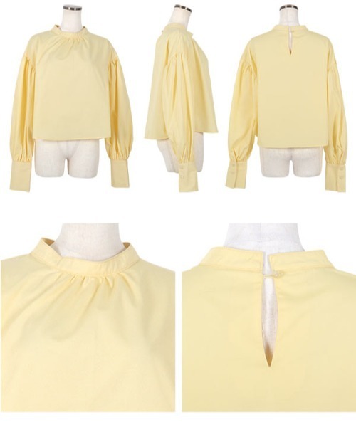 KOBE LETTUCE（コウベレタス）の「イージーケアボリュームスリーブバンドカラーブラウス（シャツ/ブラウス・レディース・レモンイエロー/ブラック/オフホワイト・FREE）」の9枚目の写真