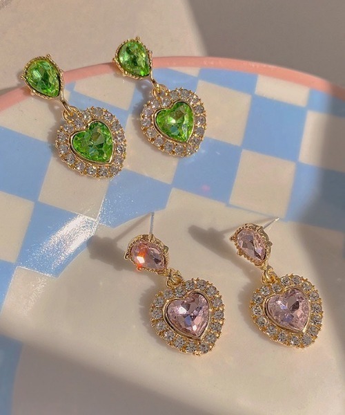 LAC-VERT(ラック・ヴェール)の「BlingBlingハートピアス(ピアス(両耳用)・レディース・ピンク/グリーン・FREE)」の3枚目の写真