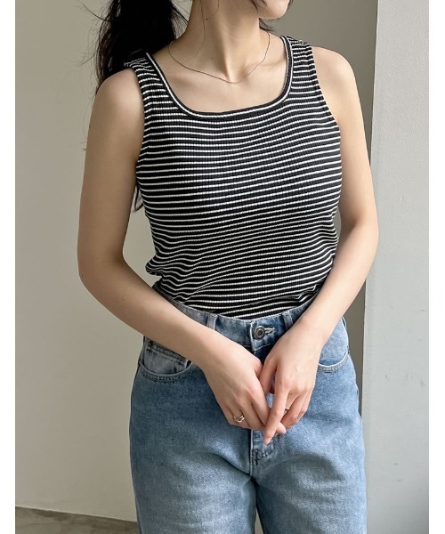 Re:EDIT（リエディ）の「スクエアネックフライスリブボーダータンクトップ（タンクトップ・レディース・ホワイト×ブラック/ブラック×ホワイト・MEDIUM/LARGE）」の20枚目の写真