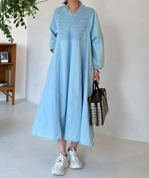 un dix cors | さりげなく体型カバーをしてくれる　ピンタックデニムワンピース(ワンピース)