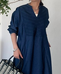 un dix cors | さりげなく体型カバーをしてくれる　ピンタックデニムワンピース(ワンピース)