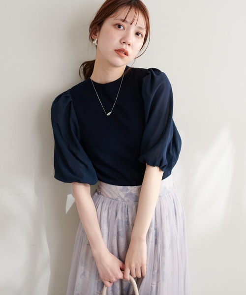 natural couture（ナチュラルクチュール）の「異素材バルーン袖ニット