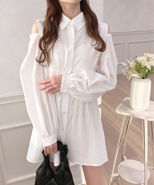 apres jour（アプレジュール）の「ロングスリーブ2Wayチュニック【ZOZOTOWN限定アイテム】（シャツワンピース・レディース・ブラック/ピンクベージュ/オフホワイト/ブラック系その他・フリー/X-LARGE）」の6枚目の写真