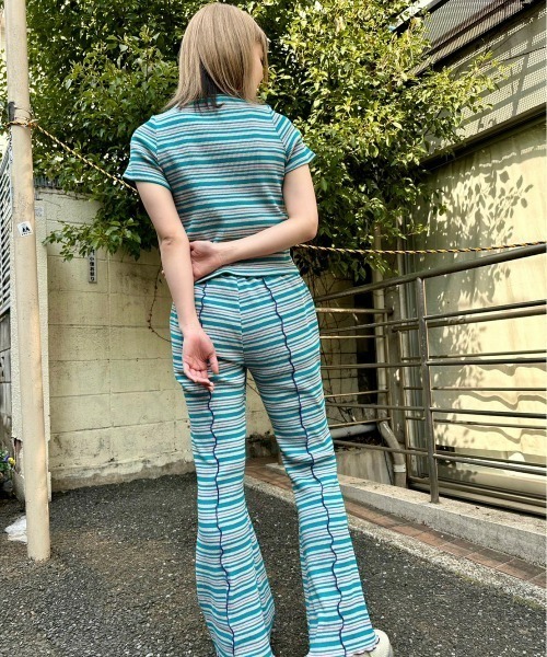 Candy Stripper（キャンディストリッパー）の「CHEER UP BORDER COMPACT Tシャツ（Tシャツ/カットソー・レディース・ライトブルー/ブラック×ホワイト/グリーン×ピンク・2）」の6枚目の写真