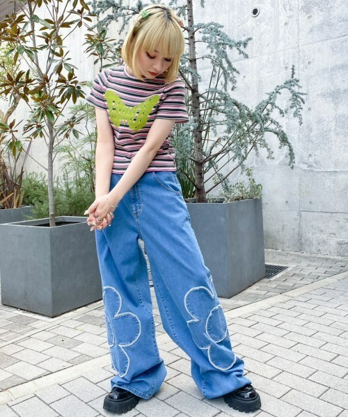 Candy Stripper（キャンディストリッパー）の「CHEER UP BORDER COMPACT Tシャツ（Tシャツ/カットソー・レディース・ライトブルー/ブラック×ホワイト/グリーン×ピンク・2）」の21枚目の写真